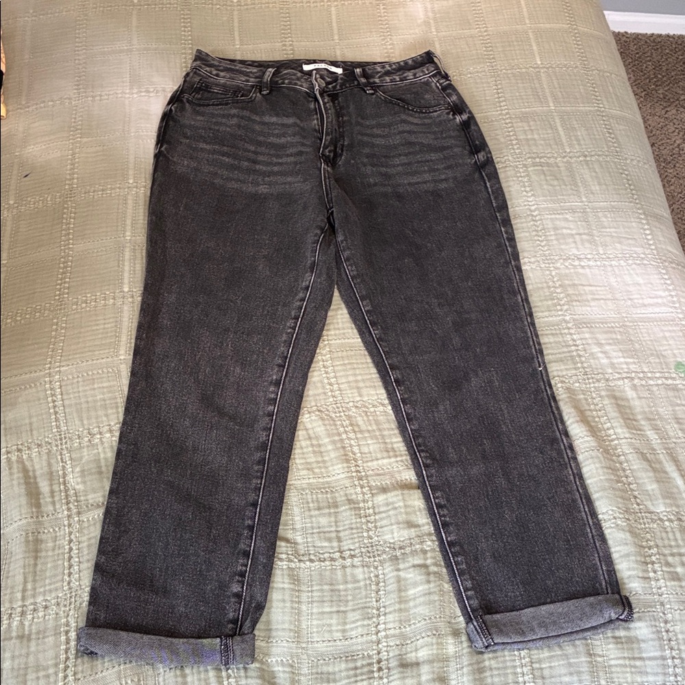 Women's Black Washed Straight-Leg Jeans